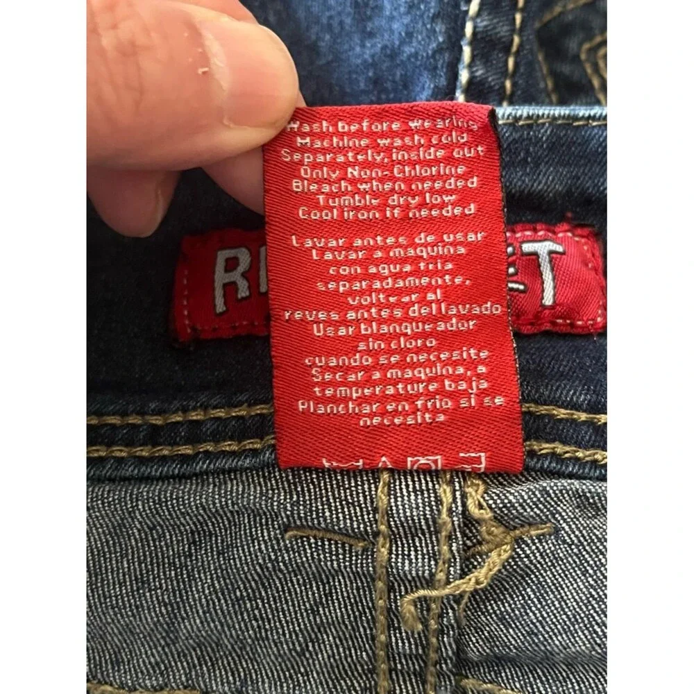 Red Rivet Three Button Stretch Distressed Blue Denim Jean Shorts Size Juniors 13
